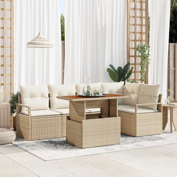 vidaXL Gar&eth;s&oacute;fa sett me&eth; geymslu 6 pcs Drapplita&eth;ur Poly rattan