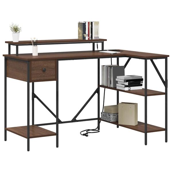 vidaXL Skrifbor&eth; Br&uacute;nn eik 120 x 79 x 86,5 cm Samsettur vi&eth;ur