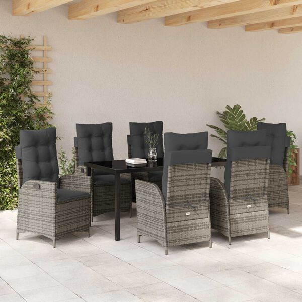 vidaXL Gar&eth;ur bor&eth;sett me&eth; p&uacute;&eth;i 7 pcs Gr&aacute;r p&oacute;l&yacute;rattan