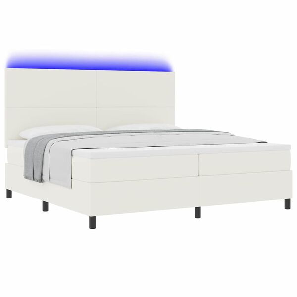 vidaXL LED Box Spring R&uacute;m Krem og hv&iacute;t 200 x 200 cm Korduroy efni