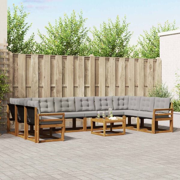 vidaXL &Uacute;ti s&oacute;fasett me&eth; p&uacute;&eth;i 11 pcs N&aacute;tt&uacute;rulegt og Lj&oacute;st Gr&aacute;tt