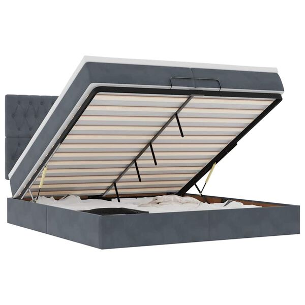 vidaXL Ottoman r&uacute;mgrind me&eth; d&yacute;num d&ouml;kkgr&aacute; 200x200cm flauel