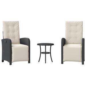 vidaXL 3 Hluta B&iacute;str&oacute;sett me&eth; Sessum Svart P&oacute;l&yacute;rattan