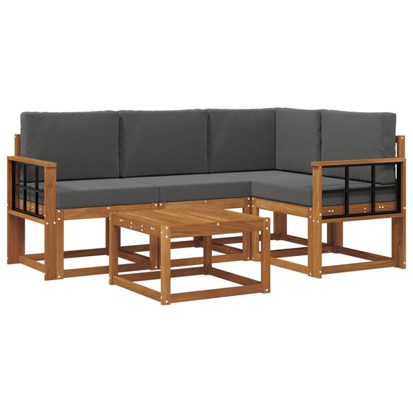 vidaXL &Uacute;ti s&oacute;fasett me&eth; p&uacute;&eth;i 5 pcs N&aacute;tt&uacute;rulegt og Antrac&iacute;t