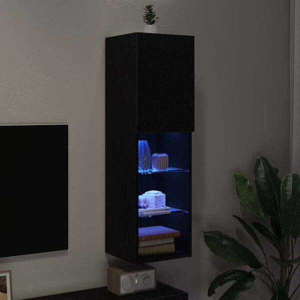 vidaXL Sj&oacute;nvarpssk&aacute;pasett Vegghengt Svartur Eik 30,5 x 30 x 102 cm