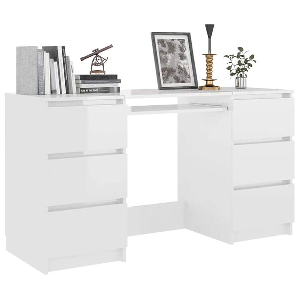 vidaXL Skrifbor&eth; H&aacute;glans Hv&iacute;tt 140x50x77 cm Samsettur Vi&eth;ur