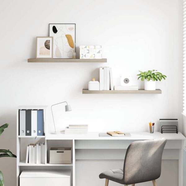 vidaXL Vegghengdar Hillur 2 stk. Eikarlita&eth;ar 90x23,5x3,8 cm MDF