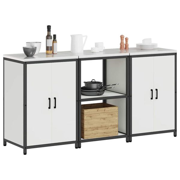 vidaXL Eldh&uacute;s geymslu sett me&eth; hillu 3 pcs Hv&iacute;tt Kalt ofi&eth; st&aacute;l