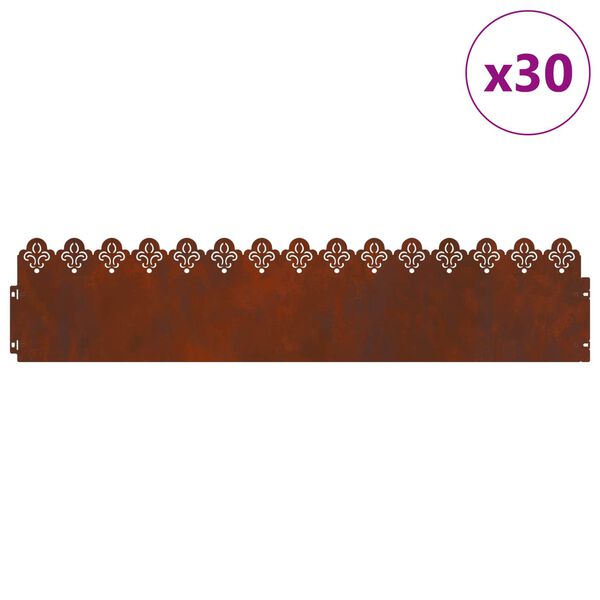 vidaXL Grasskantur 30 pcs Rusty 103 x 0,05 x 22 cm Ve&eth;ra&eth; st&aacute;l
