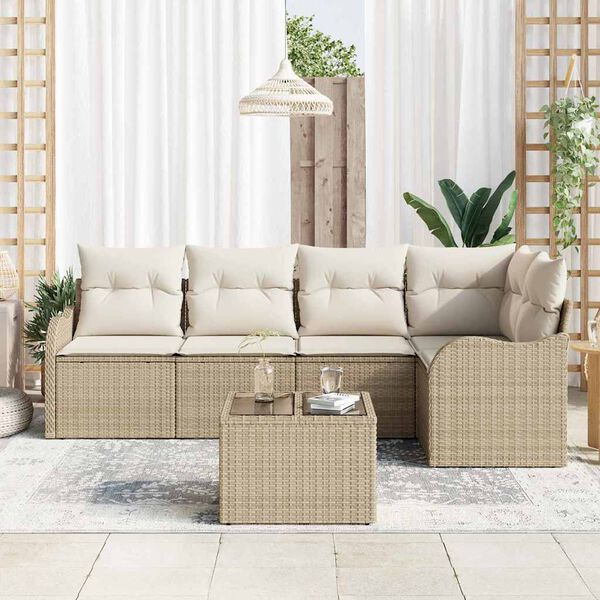 vidaXL Gar&eth;s&oacute;fa sett me&eth; p&uacute;&eth;i 6 pcs Drapplita&eth;ur Poly rattan