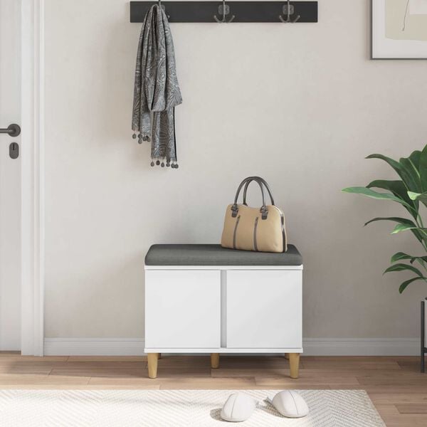 vidaXL Hallarbekk me&eth; p&uacute;&eth;i Hv&iacute;t 60 x 38 x 46 cm Virkur tr&eacute; og d&uacute;kur