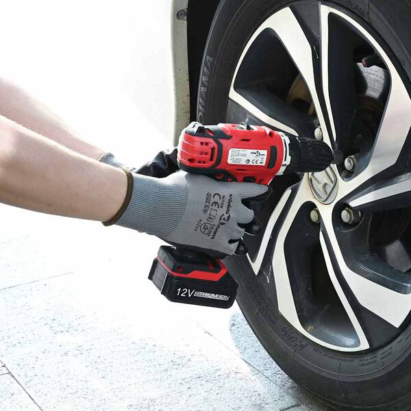 vidaXL Vinnuhanskar 12 pcs Gr&aacute;r og svartur 9 / l P&oacute;l&yacute;ester