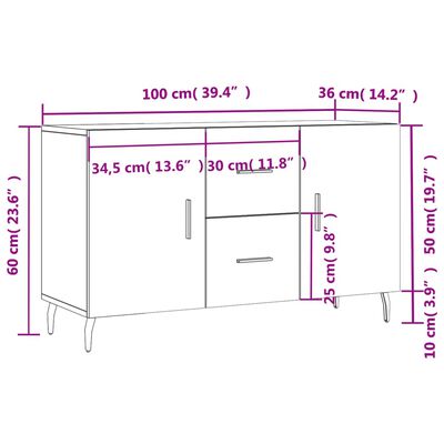 vidaXL Skenkur Svartur 100x36x60 cm Samsettur Viður