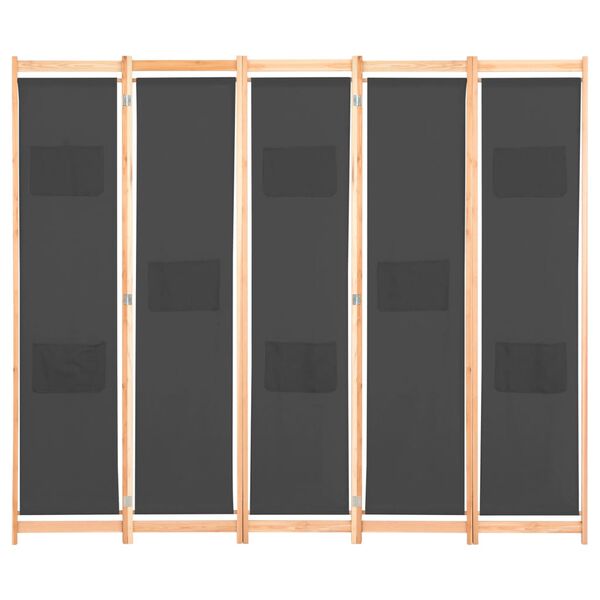 vidaXL 5-falt Skilrúm Grátt 200x170x4 cm Dúkefni
