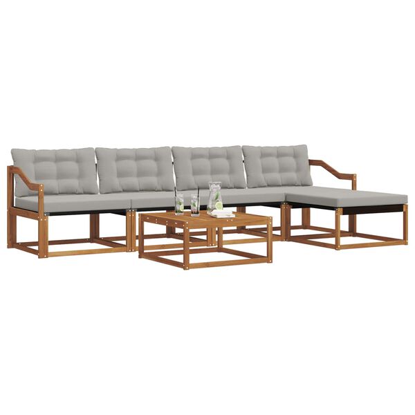 vidaXL &Uacute;ti s&oacute;fasett me&eth; p&uacute;&eth;i 6 pcs N&aacute;tt&uacute;rulegt og Lj&oacute;st Gr&aacute;tt