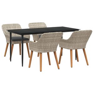 vidaXL Borðstofusett Ljósgrátt Poly rattan