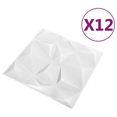 vidaXL 3D Veggþil 12 stk. 50x50 cm Demantshvít 3 m²