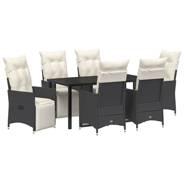 vidaXL Gar&eth;ur bor&eth;sett me&eth; p&uacute;&eth;i 7 pcs Svartur Poly rattan