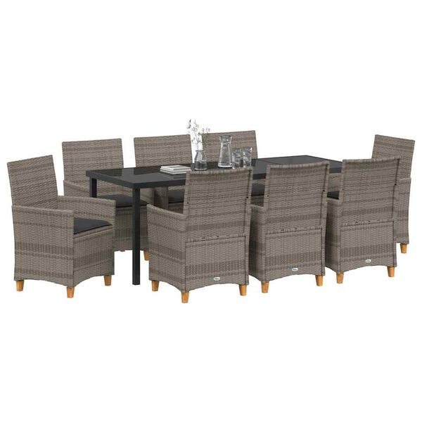 vidaXL Gar&eth;ur bor&eth;sett 9 pcs Gr&aacute;r p&oacute;l&yacute;rattan