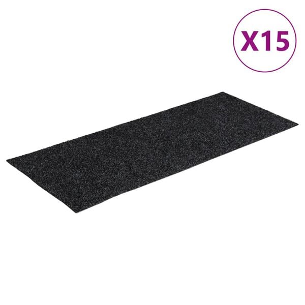 vidaXL Stigamottur sj&aacute;lfl&iacute;mandi 15 stk 60x25 cm d&ouml;kkgr&aacute;ar r&eacute;tthyrndar