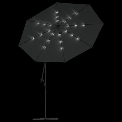 vidaXL Sólhlíf með LED Ljósum á Stálstöng 300 cm Reykgrá