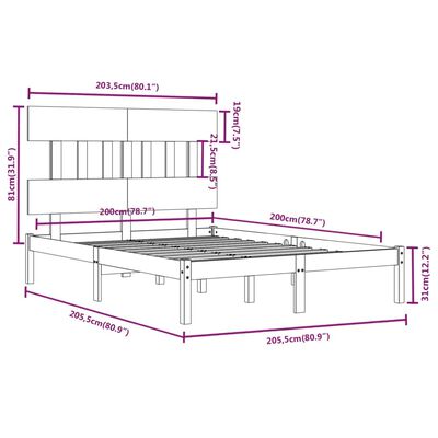 vidaXL Rúmgrind Gegnheill Viður 200x200 cm