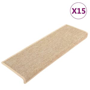 vidaXL Stigamottur 15 stk 65x21x4 cm lj&oacute;sbeige r&eacute;tthyrndar br&uacute;nir
