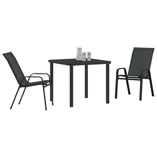 vidaXL Gar&eth;ur bor&eth;sett 3 pcs Svartur Duftlita&eth;ur st&aacute;l