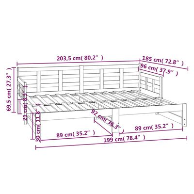 vidaXL útdraganlegt dagrúm án dýnu Hvítt 2x(90x200) cm