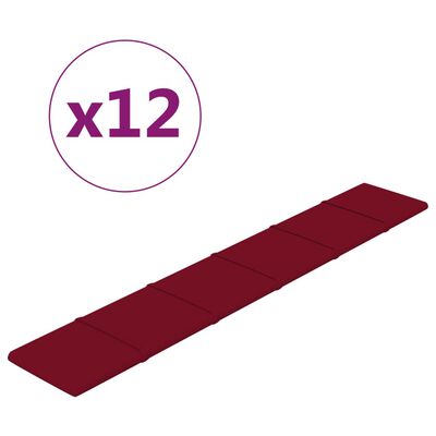 vidaXL Veggþil 12 stk. Vínrauð 90x15 cm Flauel 1,62 m²