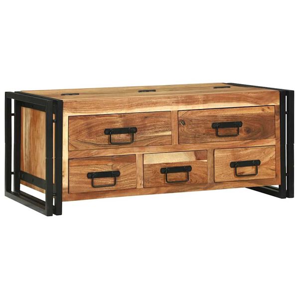 vidaXL Sófaborð með skúffu Brúnn 90 x 50 x 38 cm Gegnheill akasíuviður