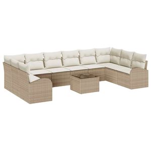 vidaXL Gar&eth;s&oacute;fa sett me&eth; p&uacute;&eth;i 11 pcs Beige og krem p&oacute;l&yacute;rattan
