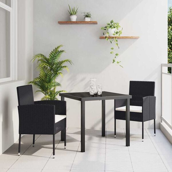 vidaXL Gar&eth;ur bor&eth;sett me&eth; p&uacute;&eth;i 3 pcs Svartur p&oacute;l&yacute;rattan