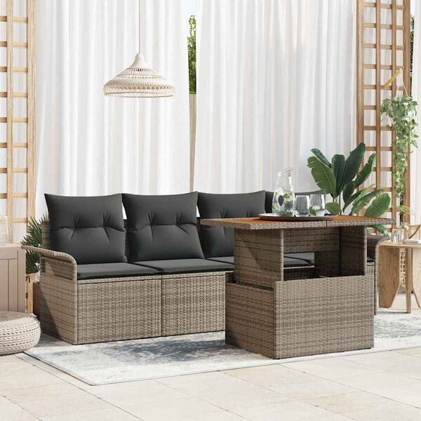 vidaXL Gar&eth;s&oacute;fa sett me&eth; geymslu 5 pcs Gr&aacute;r Poly rattan