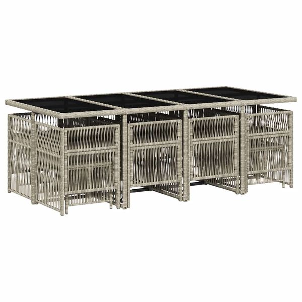 vidaXL 13 Hluta Gar&eth;bor&eth;stofusett me&eth; P&uacute;&eth;um Lj&oacute;sgr&aacute;r P&oacute;l&yacute;rattan