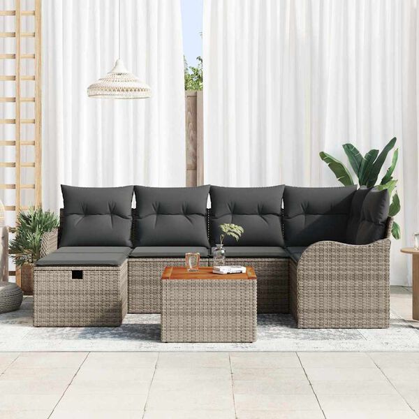 vidaXL Gar&eth;s&oacute;fa sett me&eth; p&uacute;&eth;i me&eth; geymslu 7 pcs Gr&aacute;r Poly rattan