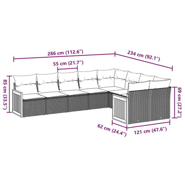 vidaXL 9 Stk. Gar&eth;h&uacute;sgagnasett me&eth; Sessum P&oacute;l&yacute;rattan Svart