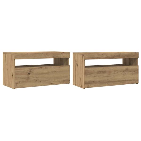 vidaXL sj&oacute;nvarpssk&aacute;pur me&eth; LED lj&oacute;sum Artisan Oak 75x35x40 cm