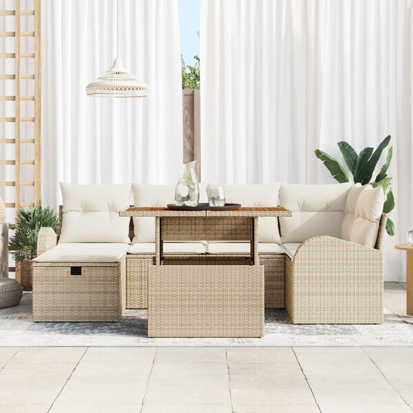 vidaXL Garðsófa sett 7 pcs Drapplitaður pólýrattan