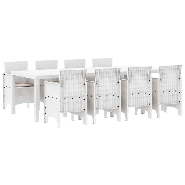 vidaXL Gar&eth;ur bor&eth;sett 9 pcs Lj&oacute;sgr&aacute;r Polt rattan