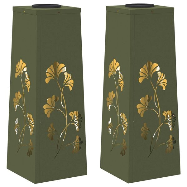 vidaXL S&oacute;lar LED st&iacute;gslj&oacute;s 2 pcs Ol&iacute;fugr&aelig;nn Kaldvalsa&eth;ur st&aacute;lar