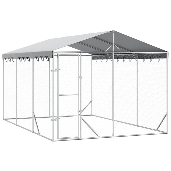 vidaXL &Uacute;tihundask&yacute;li me&eth; &THORN;aki Silfurlita&eth; 3x4,5x2,5 m Sinkh&uacute;&eth;a&eth; St&aacute;l