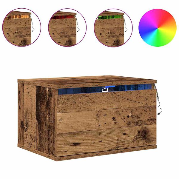 vidaXL Veggfestur n&aelig;turb&uacute;r me&eth; sk&uacute;ffu Gamalt timbur 50 x 36 x 30 cm