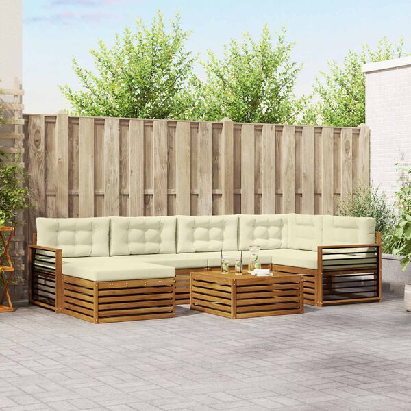 vidaXL &Uacute;ti s&oacute;fasett me&eth; p&uacute;&eth;i 7 pcs N&aacute;tt&uacute;rulegt og Krem