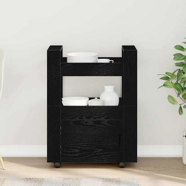 vidaXL Eldhúsvagn Svört eik 60 x 45 x 80 cm Samsettur viður