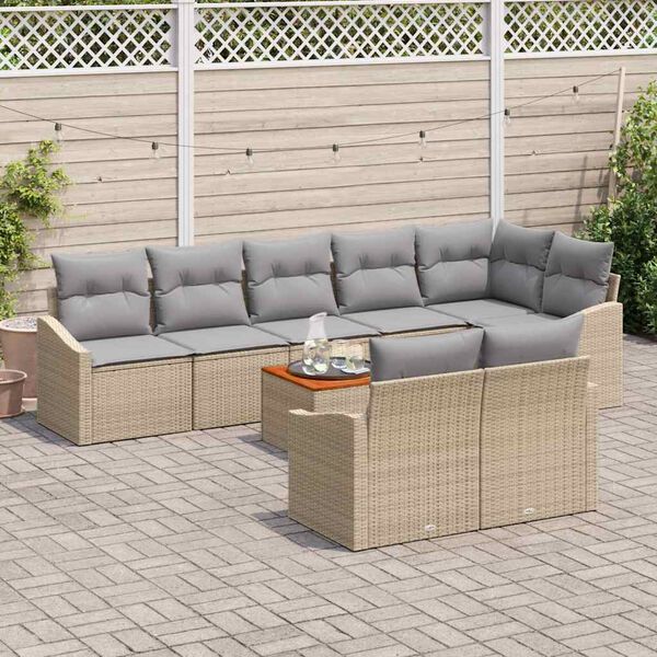 vidaXL Gar&eth;s&oacute;fa sett me&eth; geymslu 9 pcs Beige og lj&oacute;sgr&aacute;r p&oacute;l&yacute;rattan
