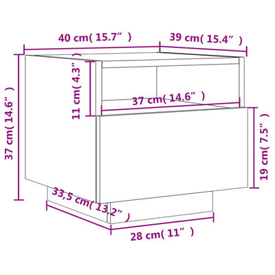 vidaXL Náttborð með LED Ljósum Brúnn Eikarlitur 40x39x37 cm