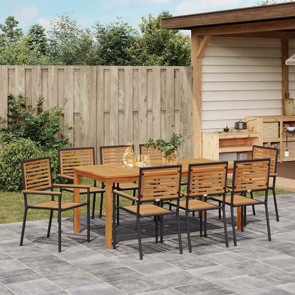 vidaXL Garður borðsett 9 pcs Svartur Poly rattan