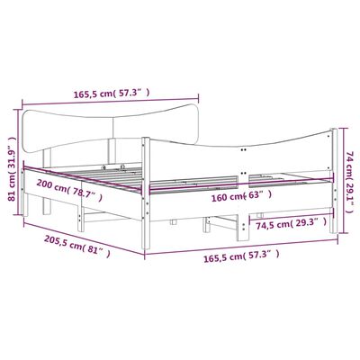 vidaXL Rúmgrind án Dýnu Hvít 160x200 cm Gegnheil Fura