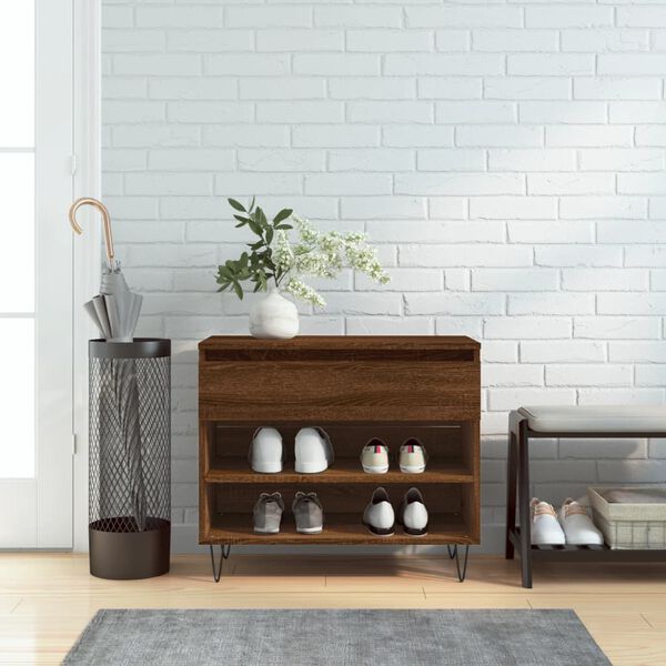 vidaXL Sk&oacute;sk&aacute;pur Br&uacute;nn Eikarlitur 70x36x60 cm Samsettur Vi&eth;ur